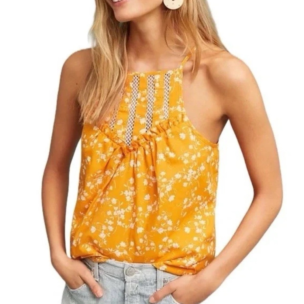 MAEVE Anthropologie Tank Top Halter Martell Mustard Floral
